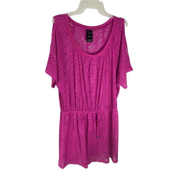 Catalina Large Women's Crochet Resortwear Cruise Boho Hot Pink Swim Cover Up - Picture 1 of 6